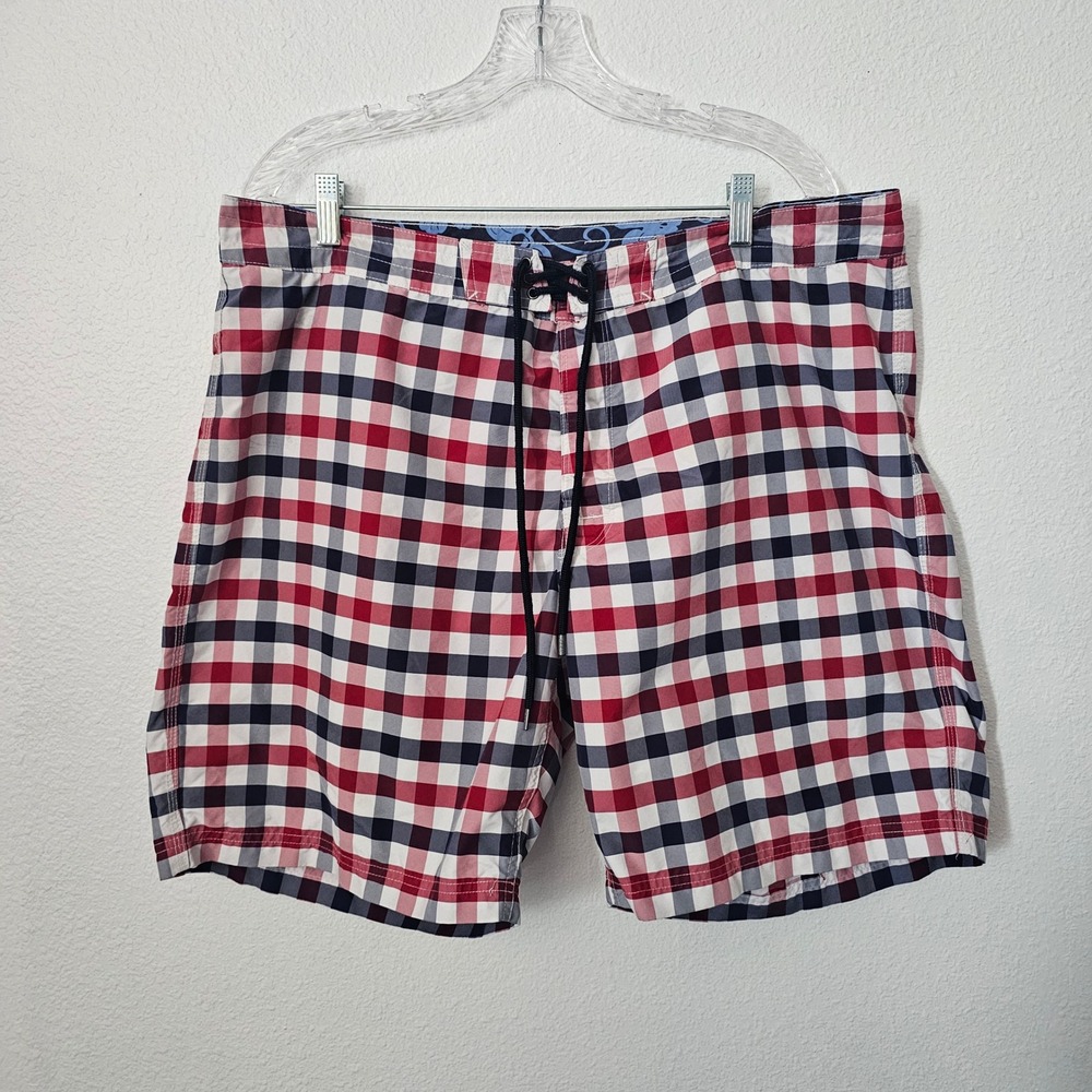 Brooks Brothers Red Fleece Mens Gingham Board Shorts Red White Blue W38
